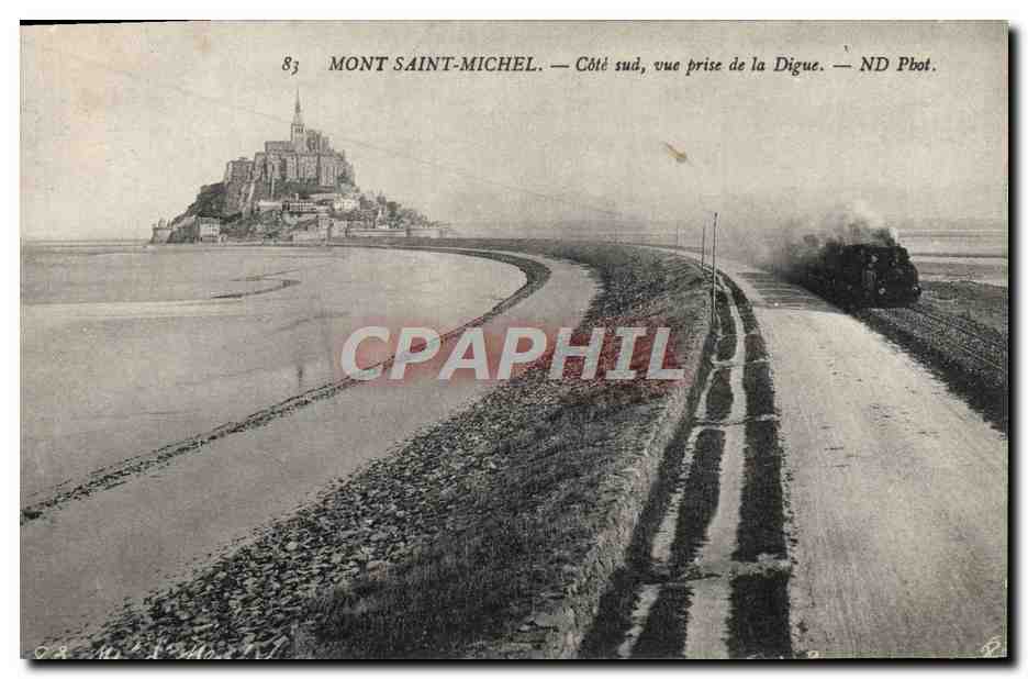 CPA Mont Saint Michel Cote sud vue prise de la Digue Train