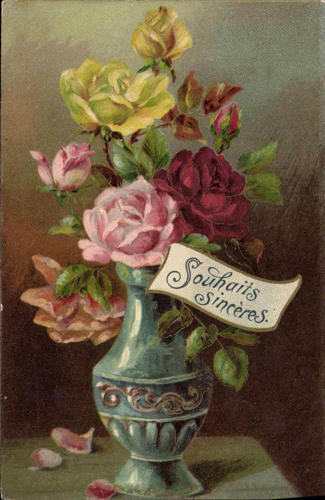CPA Fantaisie Fleurs Souhaits Sinceres