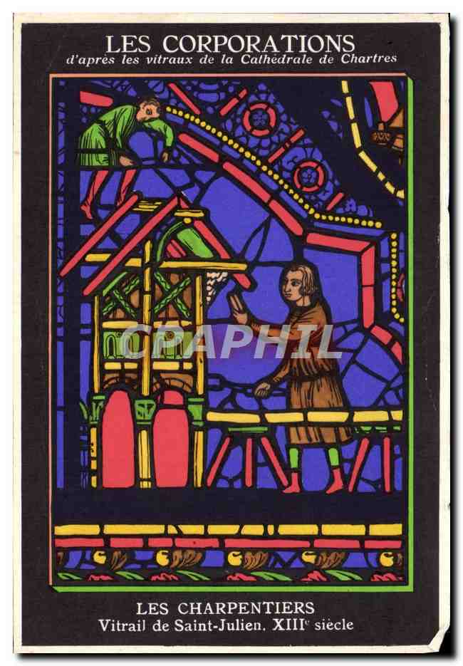 Les Charpentiers — Vitrail de Saint-Julien, XIIIe siècle — d'après les vitraux de la Cathédrale de Chartres