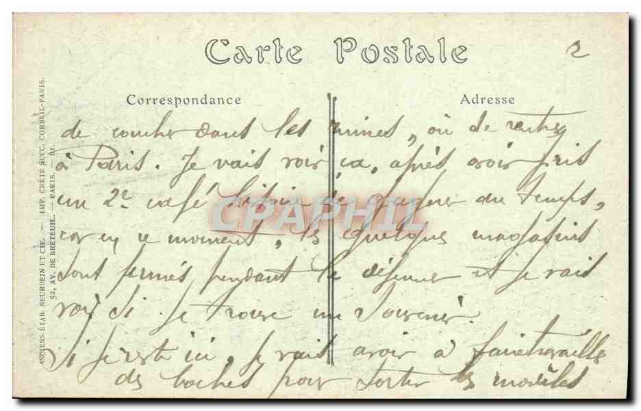 CPA Soissons Les Ruines du College Militaria — Rückseite