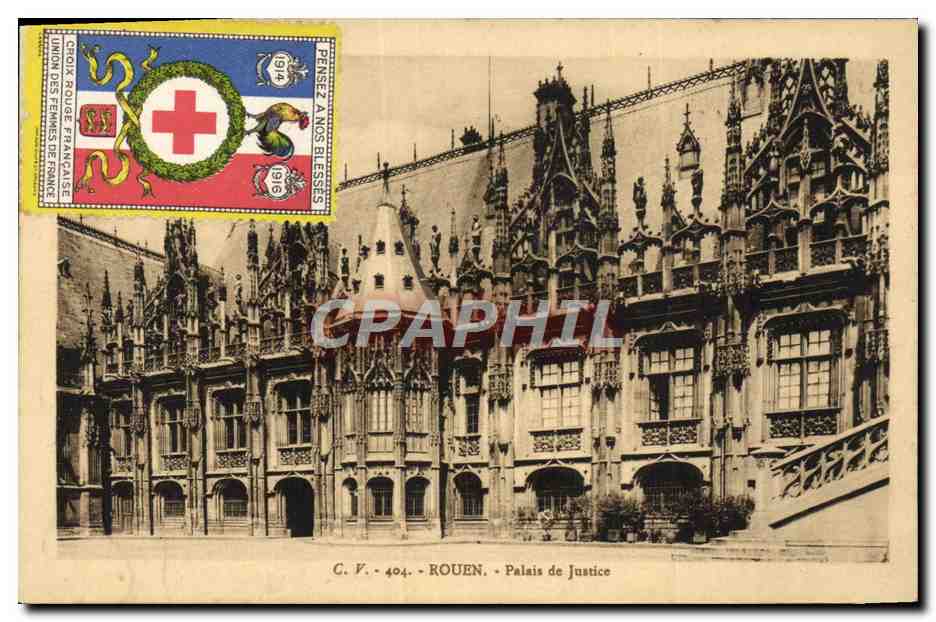 CPA Rouen Palais de Justice Vignette Coq Croix rouge 