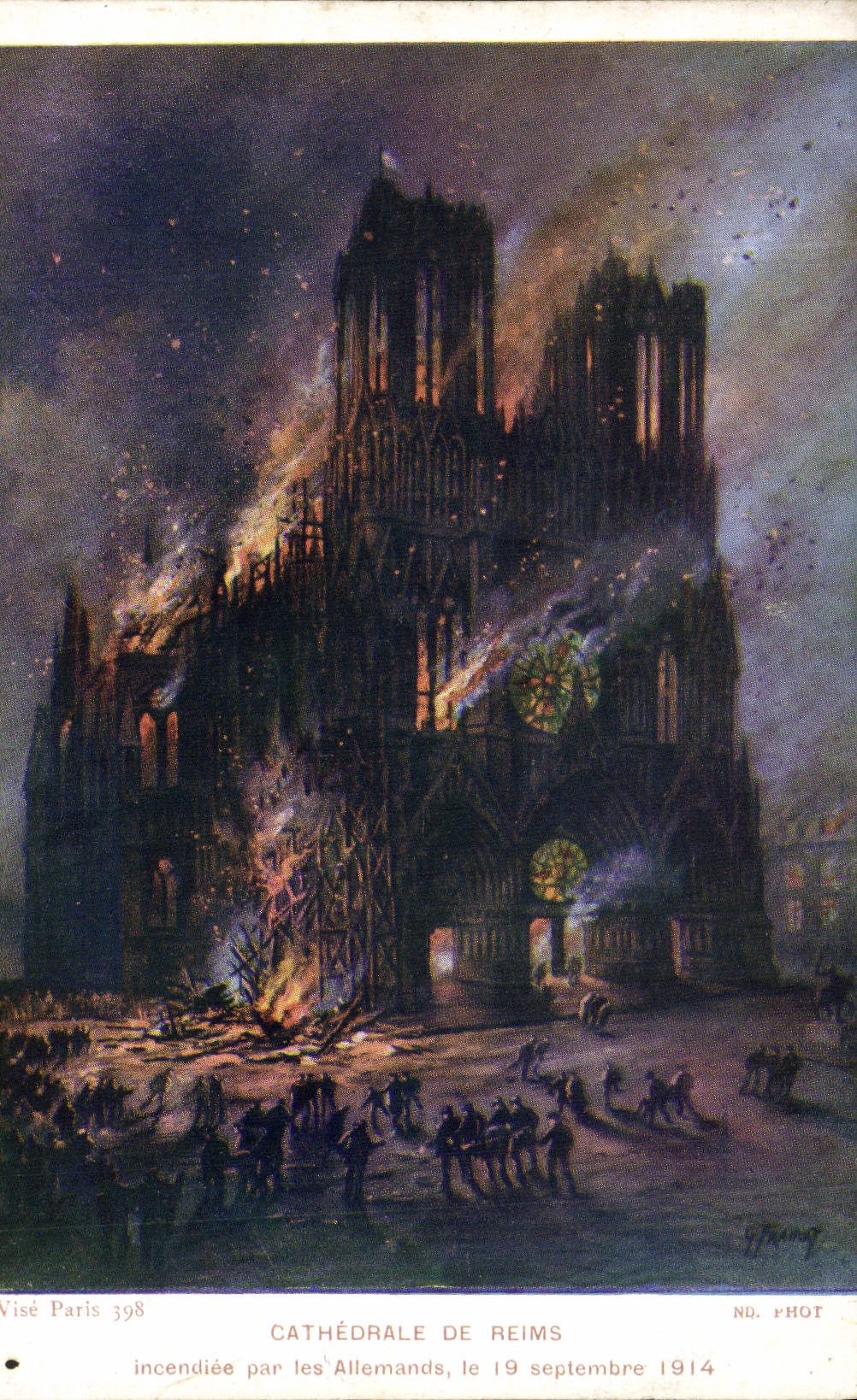 Cathédrale de Reims — incendiée par les Allemands, le 19 septembre 1914 — Visé Paris 398, ND. PHOT