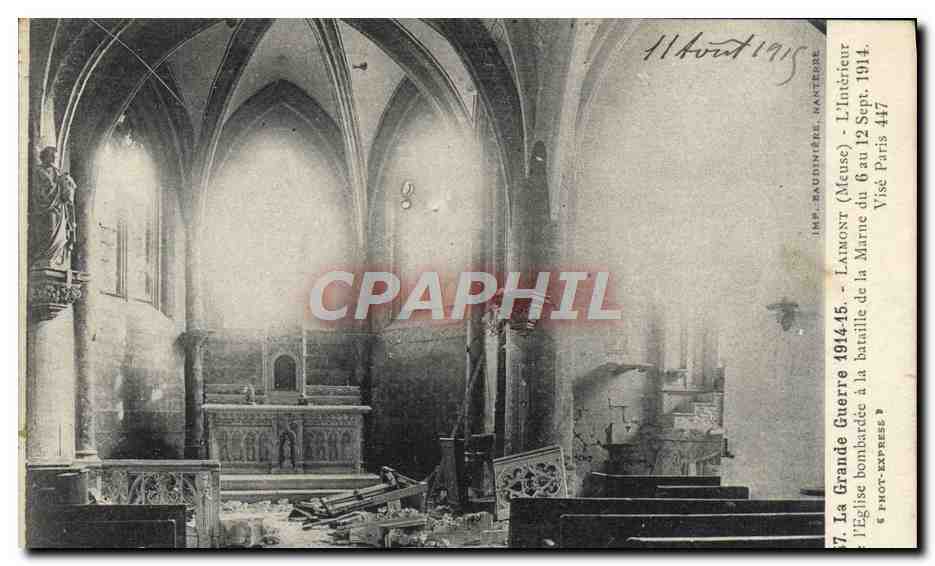 CPA La Grande Guerre Laimont L'Interieur de l'eglise bombardee a la bataille de la Marne Militaria