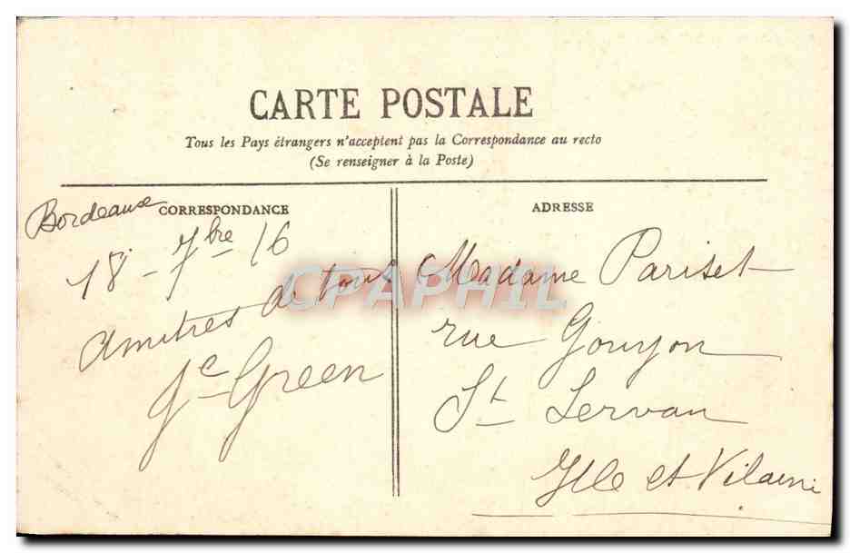 Bordeaux — Porte de Bourgogne — éditeur Paris-Bourgogne, n°28 — Rückseite