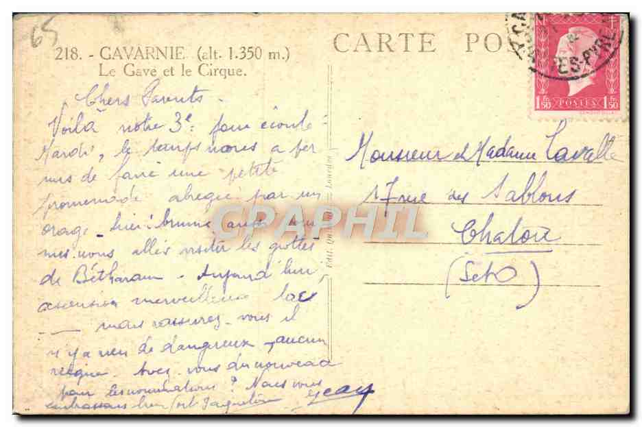 CPA Gavarnie Le Gave et le cirque — Verso