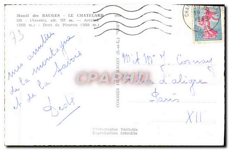 CPM Massif des Bauges Le Chatellard Dent de Pleuven  — Rückseite