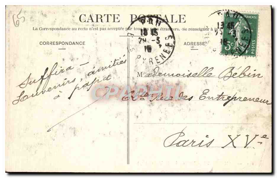 CPA Cauterets Le Peguere pres de Lisey — Rückseite