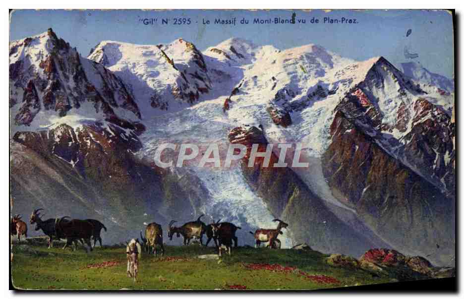 Antike Ansichtskarte Blick auf den Mont-Blanc-Massiv von Plan Praz Chevre