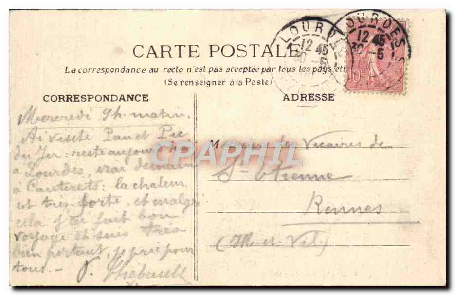 CPA Lourdes Chateau et la ville — Verso