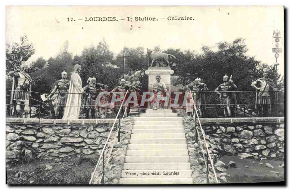 CPA Lourdes 1ere station Calvaire