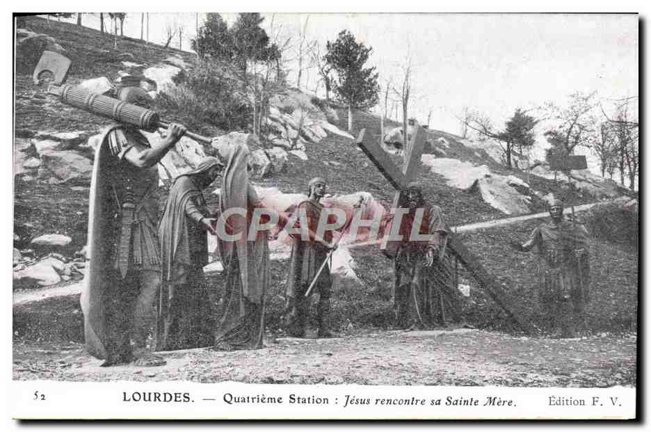 CPA Lourdes Quatrieme Station Jesus rencontre sa Sainte Mere
