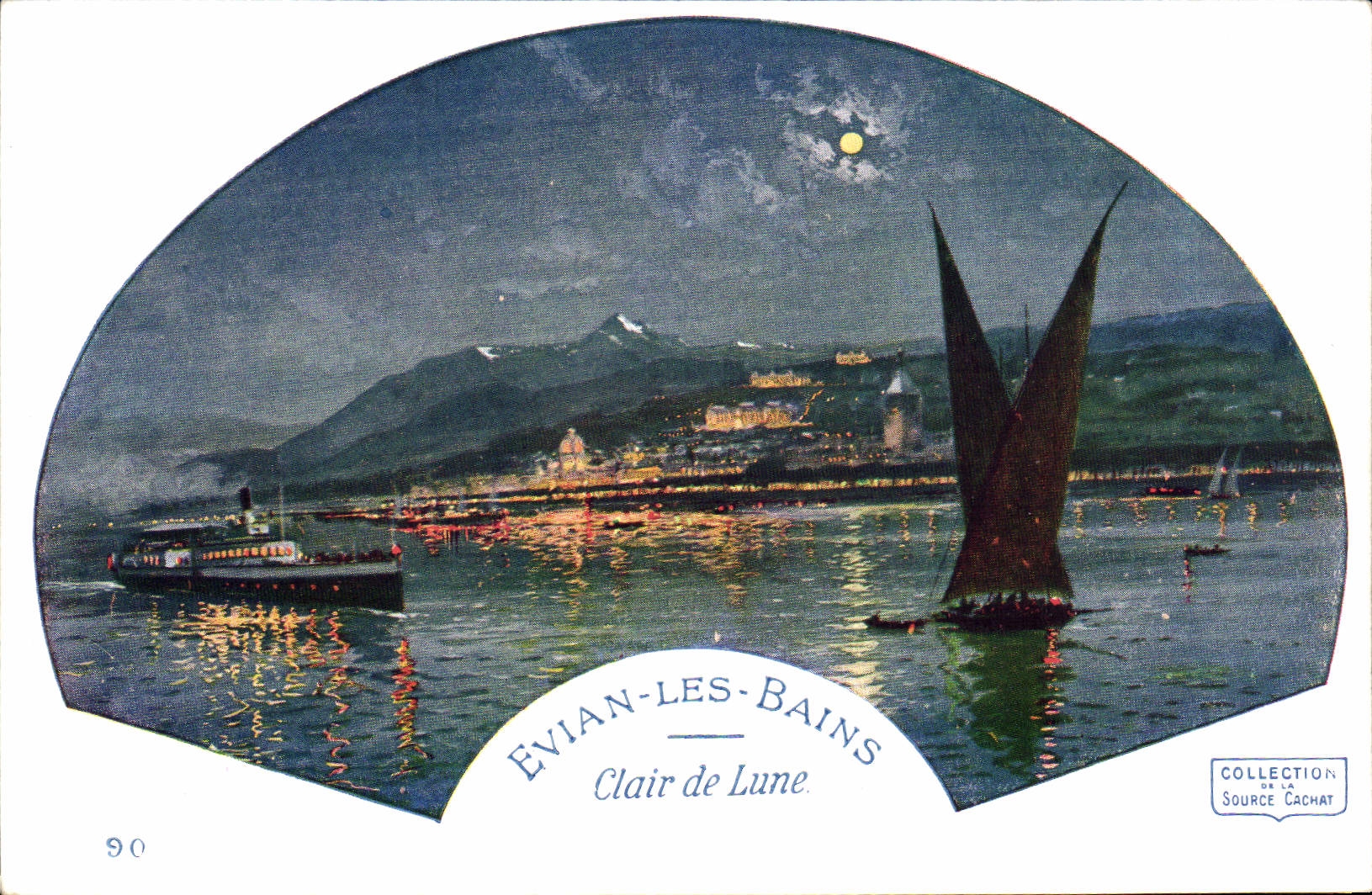 CPA Evian les Bains Clair de Lune Bateaux