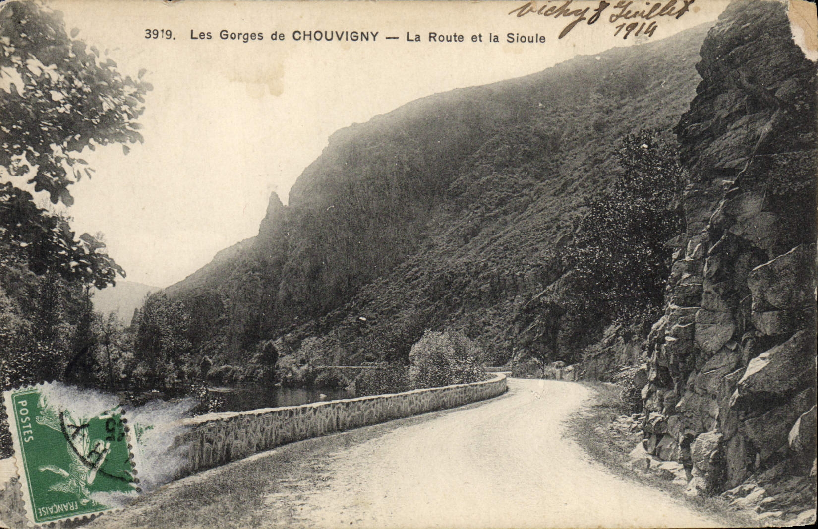 Les Gorges de CHOUVIGNY — La Route et la Sioule — Vichy J. Guillot 1914