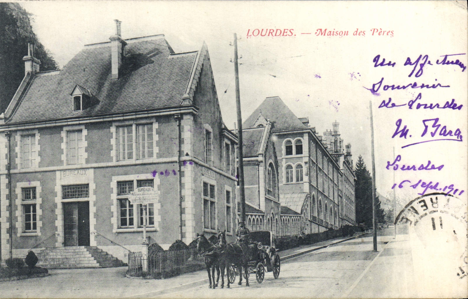 CPA Lourdes Maison des Peres Attelage Cheval