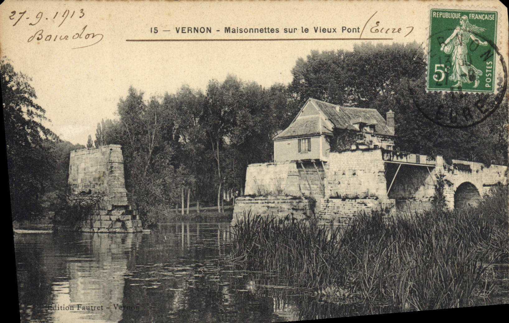 Vernon - Maisonnettes sur le Vieux Pont — Édition Fautret, n°15