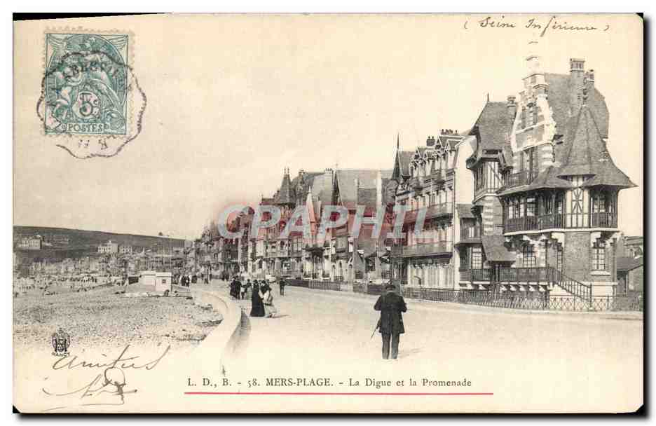 Mers-Plage - La Digue et la Promenade — L. D., B. - 58 — éditeur L. D., B. (L. D. & B.)