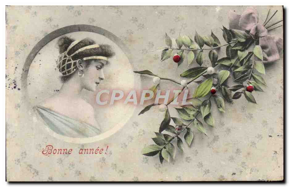 Femme en buste — motif de gui — éditeur A. S. série 332