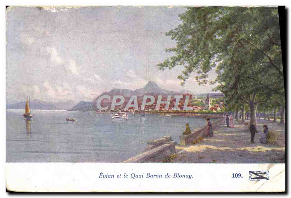 Cartolina d'epoca Evian e il Quai Baron de Blonay