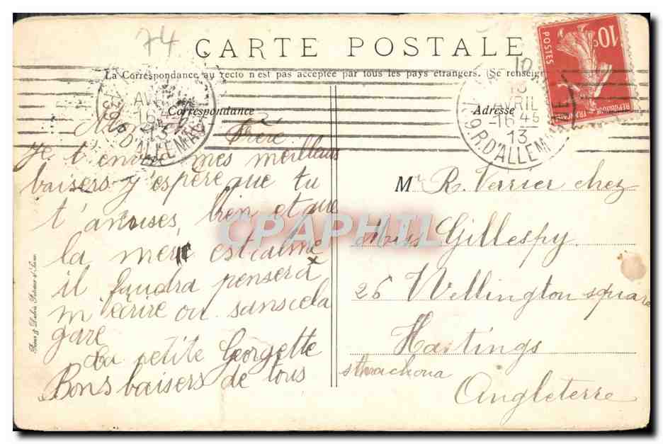 Cartolina d'epoca Evian e il Quai Baron de Blonay — Verso
