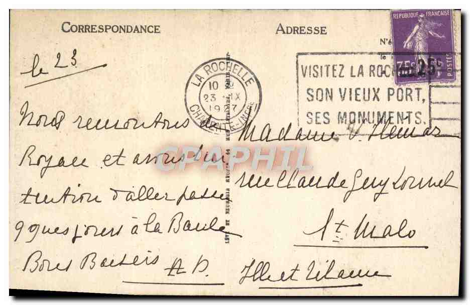 La Rochelle — L'Hôtel de Ville — LL 139 — Verso