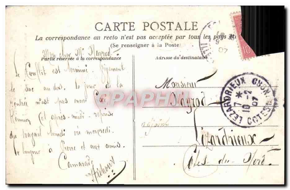 CPA Sortie de la Conference faite par le Citoyen Dejeante depute de Paris Greves de Fougeres — Rückseite