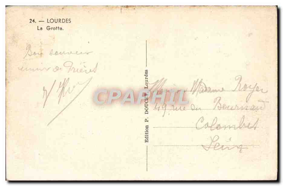 CPA Lourdes La Grotte — Verso