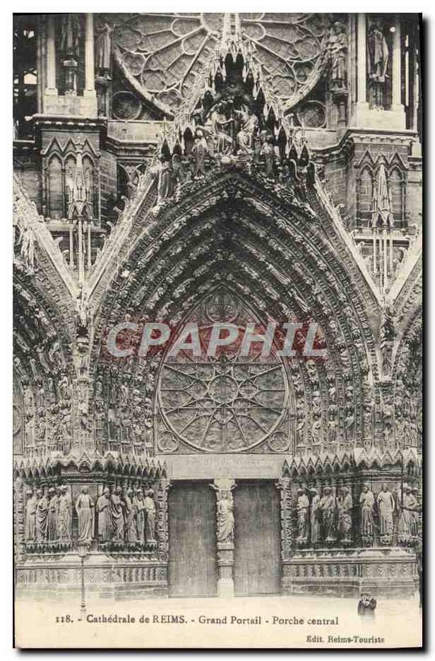 CPA Cathedrale de Reims Grand Portail Porche Central