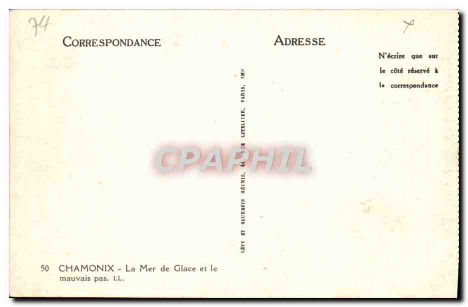 CPA Chamonix La Mer de Glace et le mauvais pas — Verso