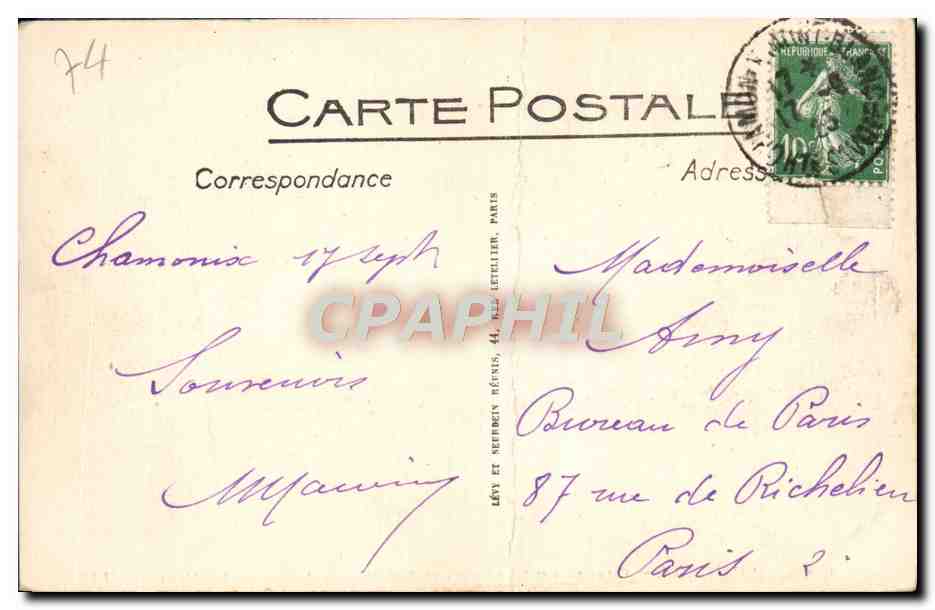 CPA Chamonix Chalet du Glacier Des Bossons et Aiguille du Midi — Verso