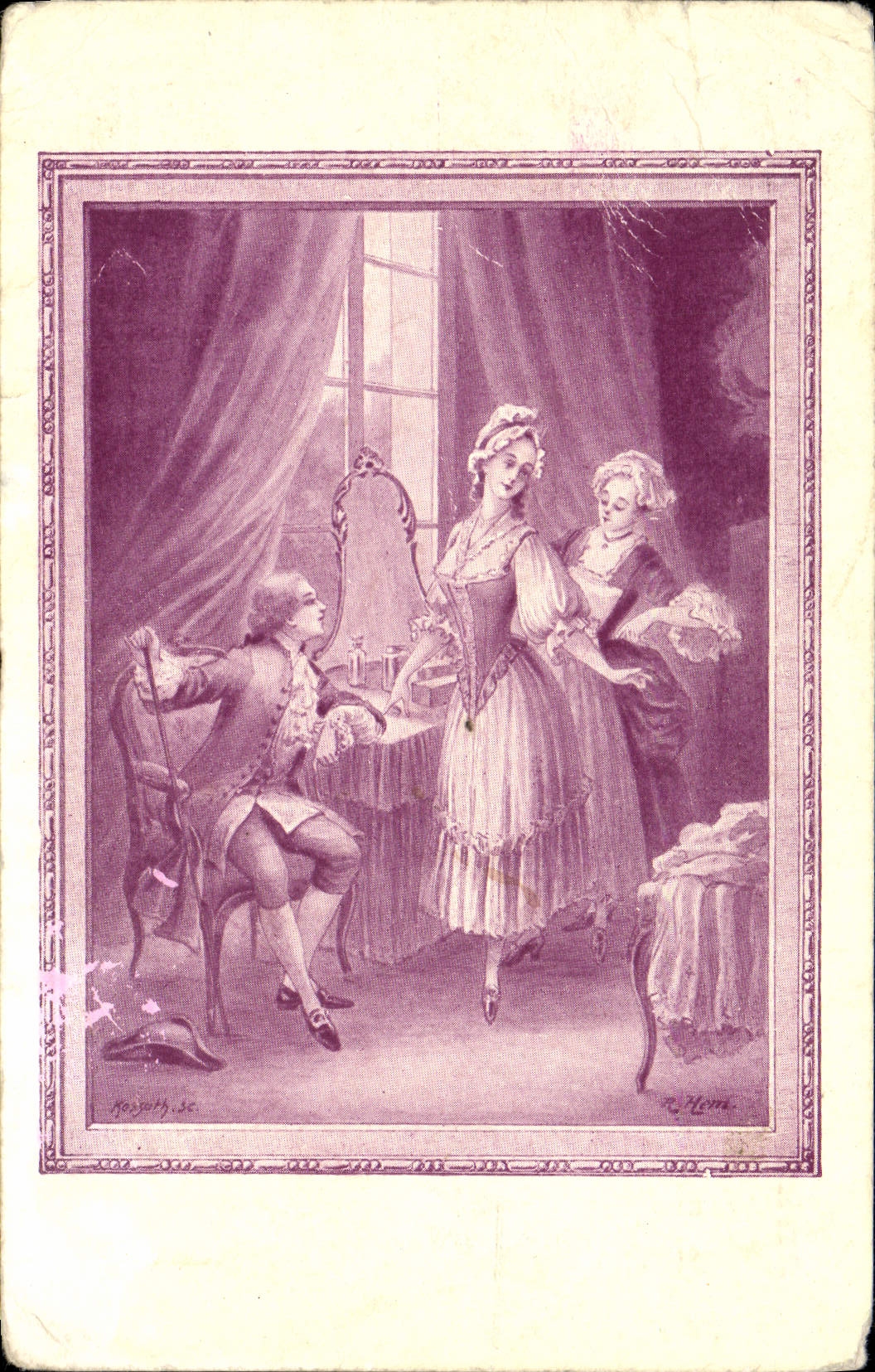 Scène de salon — costume XVIIIe siècle — éditeur R. Horra