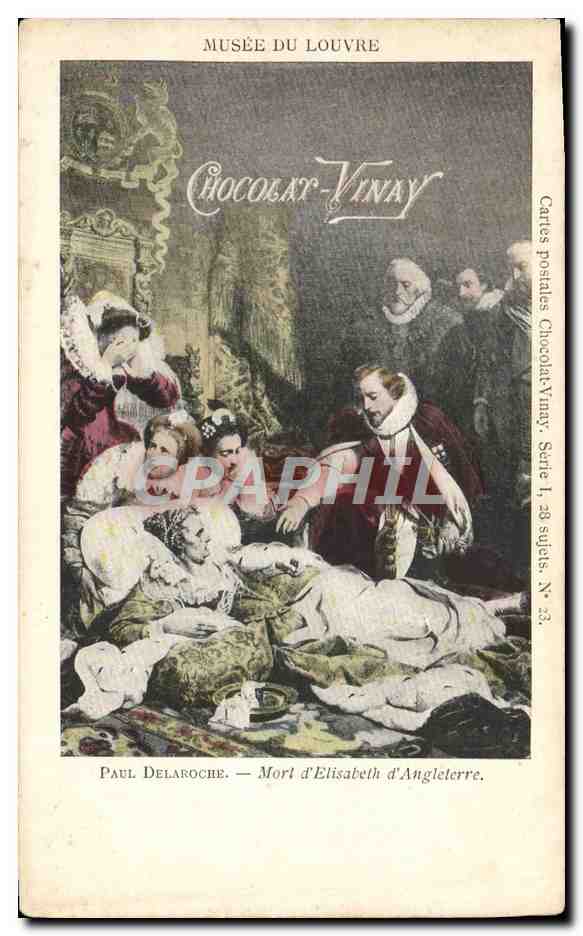 Mort d'Élisabeth d'Angleterre — Musée du Louvre — Chocolat-Vinay, Série I, N° 23