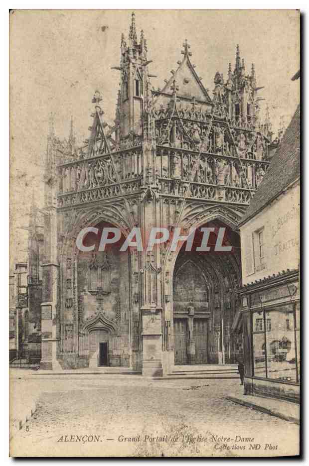 CPA Alencon Grand Portail de l'eglise Notre Dame