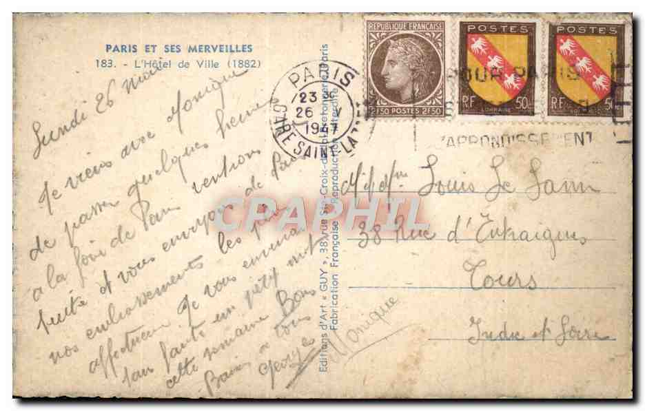 CPA Paris Et Ses Merveilles L'hotel de ville — Rückseite