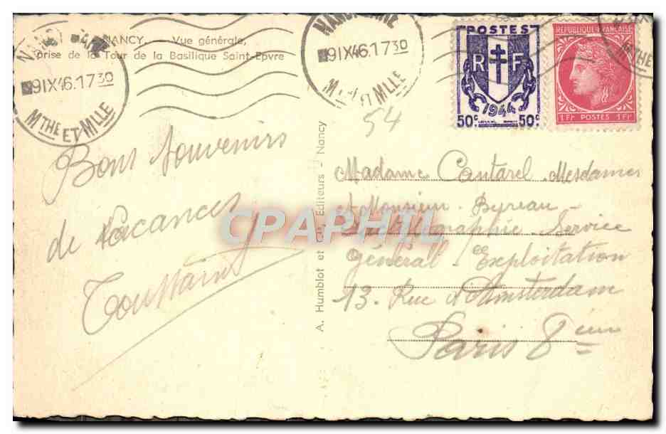 CPA Nancy Vue Generale — Verso