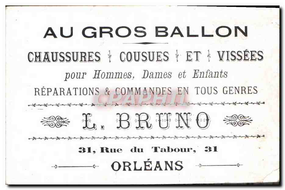 Bateau à quai — scène fluviale — publicité pour L. Bruno à Orléans — Verso