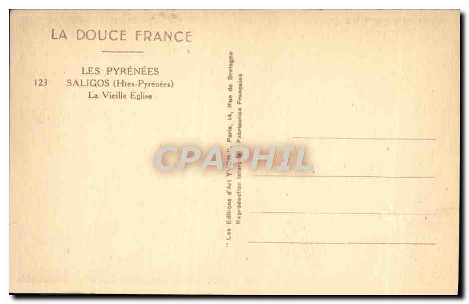 Saligos (Hautes-Pyrénées) — Die Alte Kirche — Éditions d'Art Yvonne, Paris — Rückseite