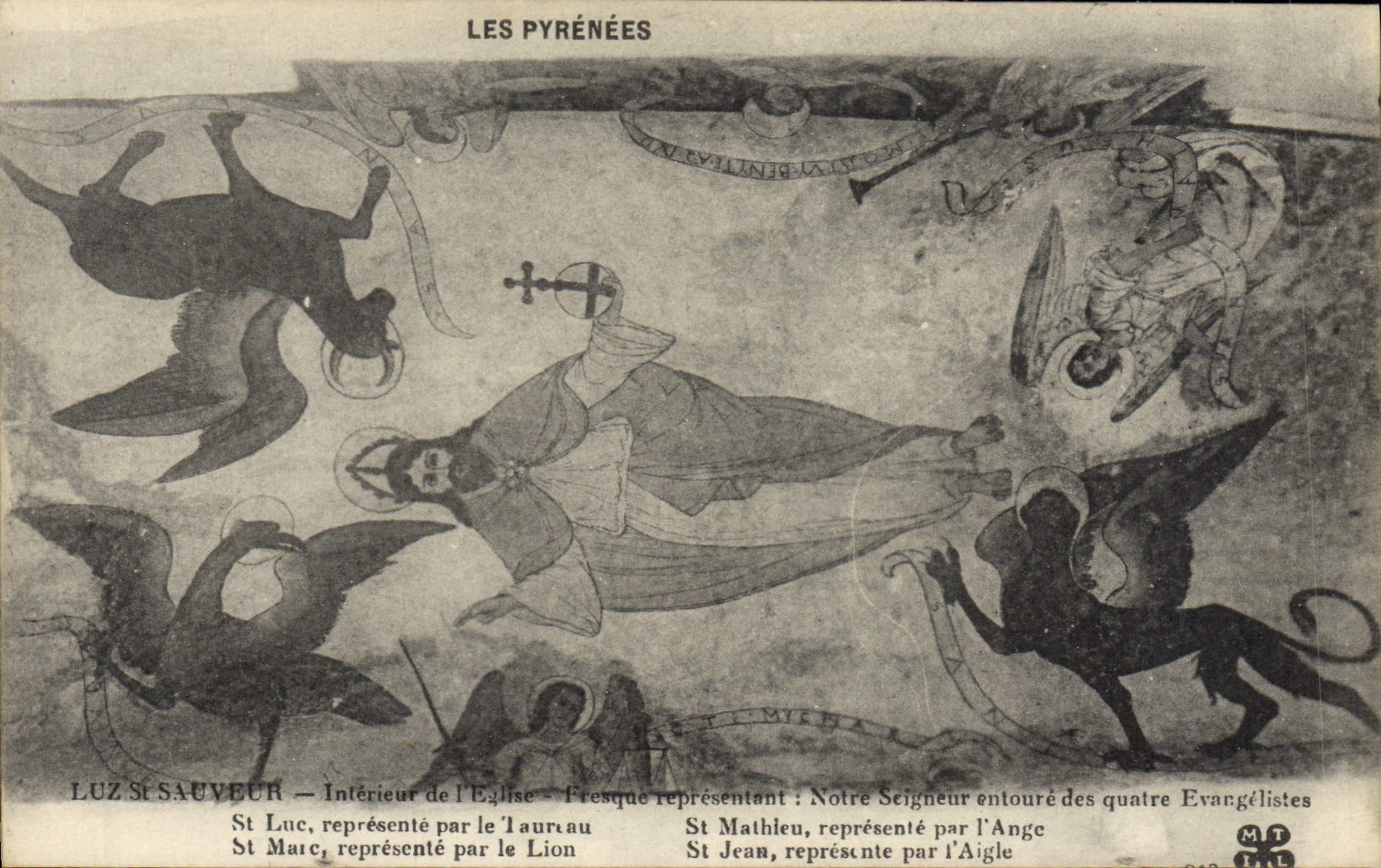 CPA Luz St Sauveur Interieur de l'eglise Fresque representant Evangelistes Dragon