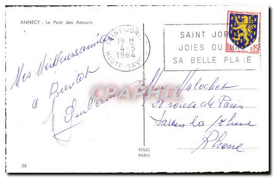 Annecy — Le Pont des Amours — éditeur : Edug Paris, n° 56 — Verso