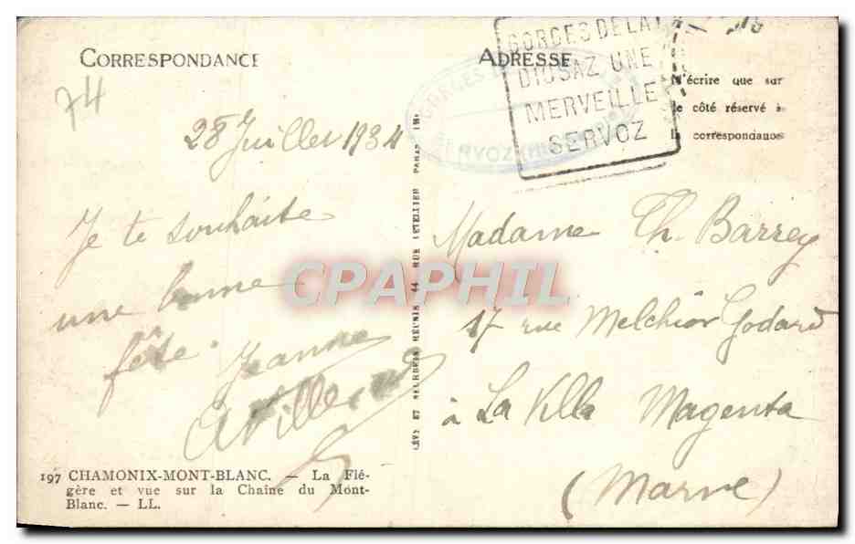 CPA Chamonix Mont Blanc La Flegere — Verso
