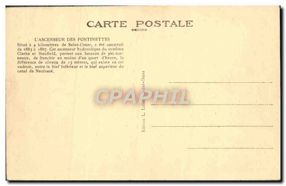 CPA Arques Pres Saint Omer L'Ascenseur des Fontinettes — Rückseite