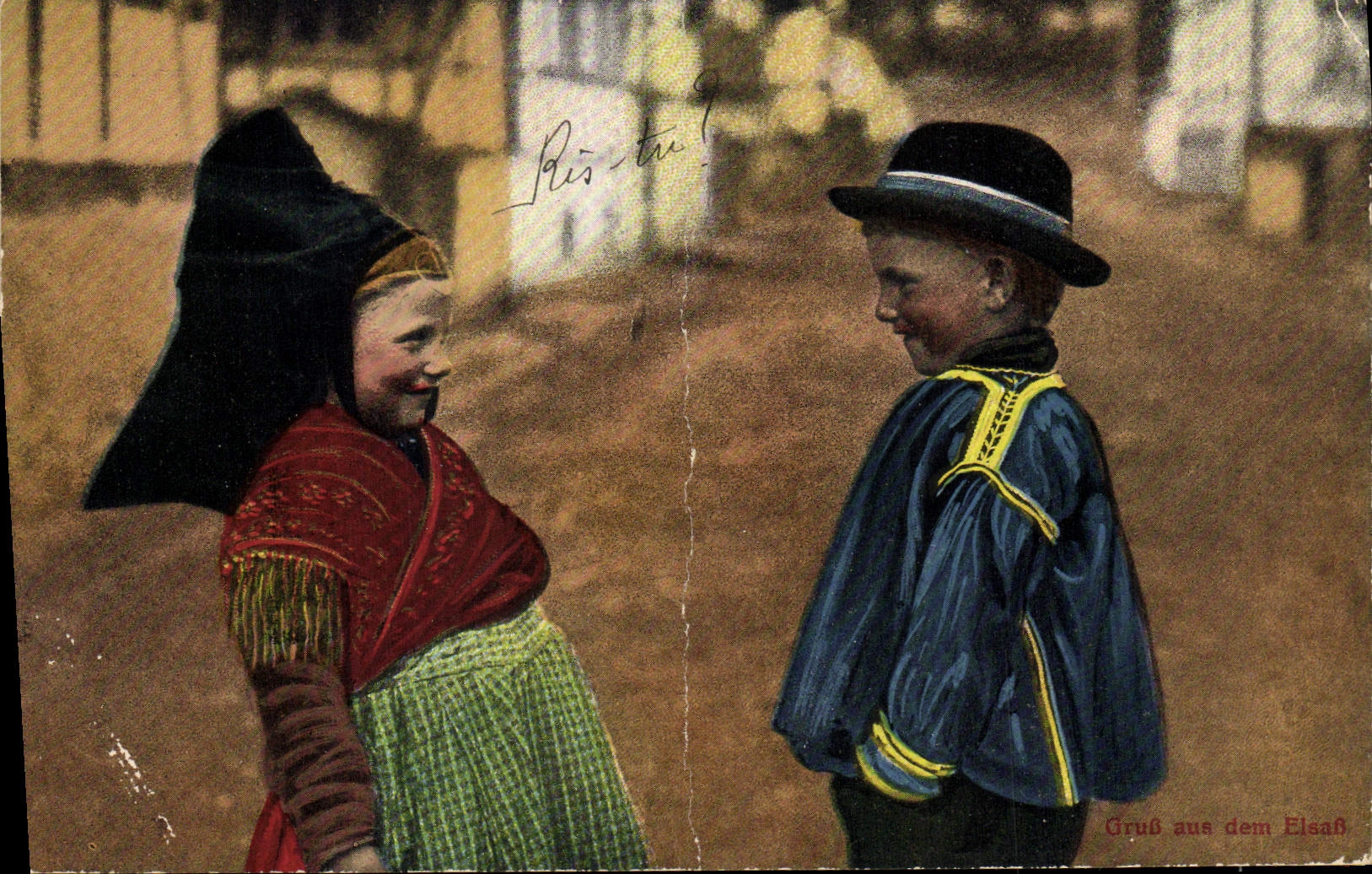 Kinder in traditioneller Kleidung — Elsass — Verlag J. Manas & Cie, Straßburg