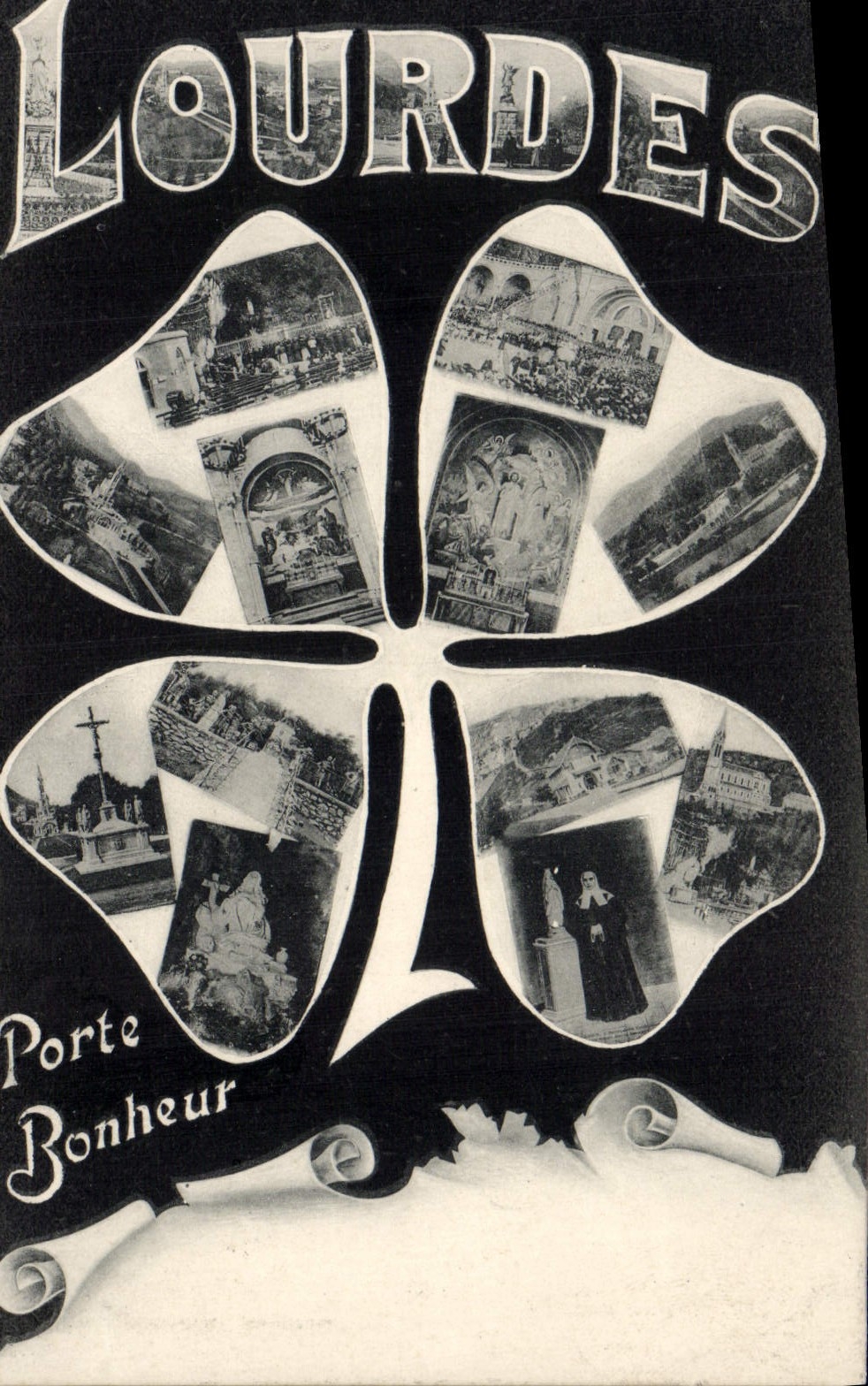 CPA Lourdes Porte Bonheur Trefles 