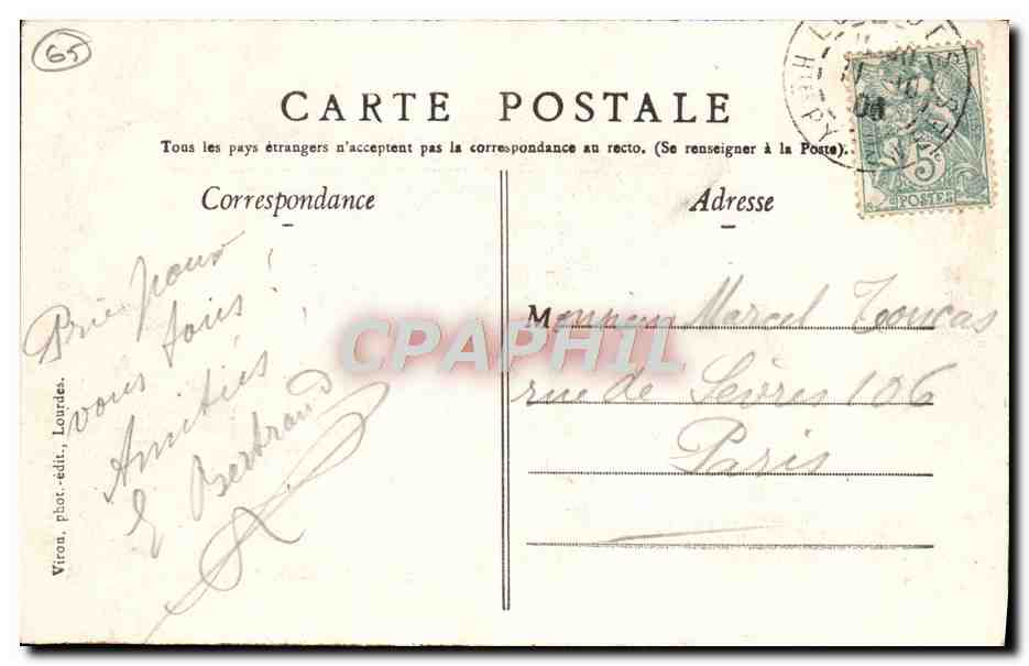 CPA Lourdes Porte Bonheur Trefles  — Verso