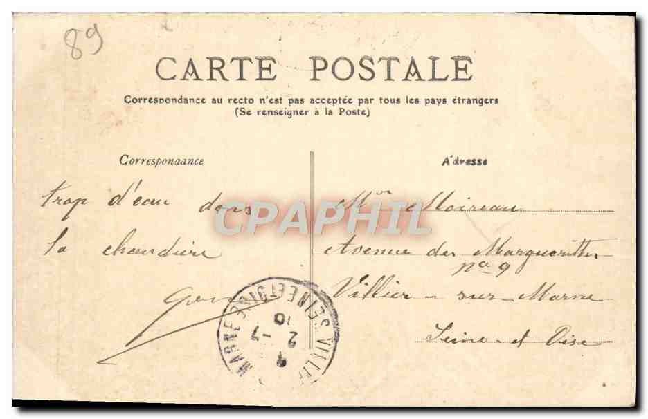 Villeneuve-sur-Yonne — Vista general — Editor no identificado, n.º de serie 3 — Reverso