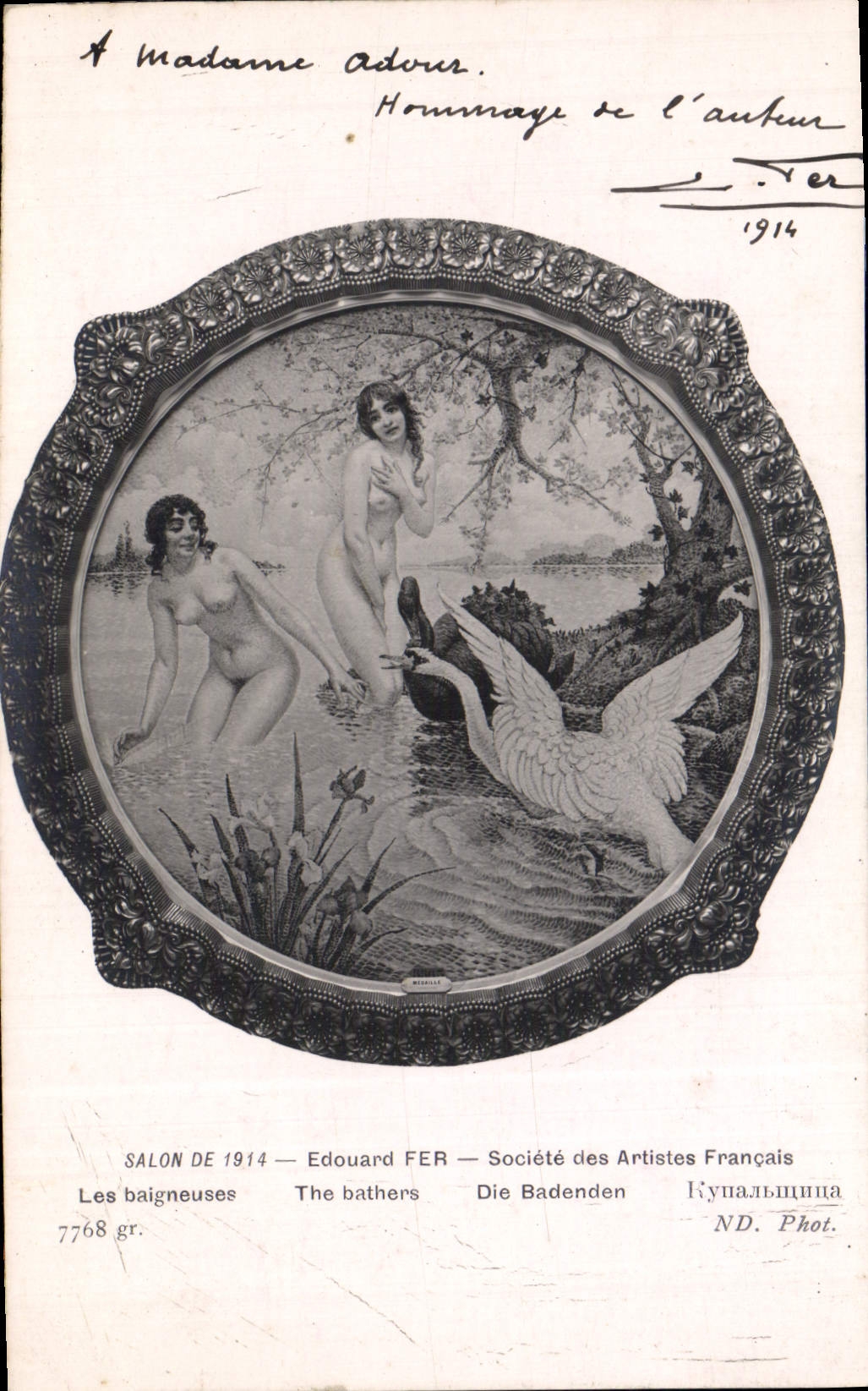 CPA Salon de 1914 Edouard Fer Les baigneuses Femmes Nues Cygne