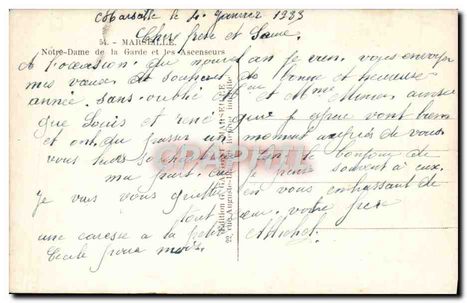 CPA Marseille Notre Dame de la Garde et les Ascenseurs  — Verso