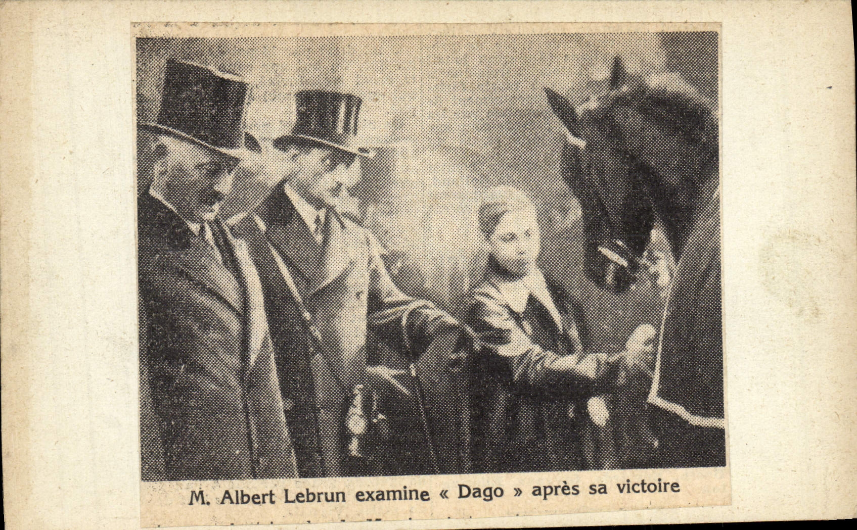 Image M Albert Lebrun examine Dago apres sa victoire Cheval