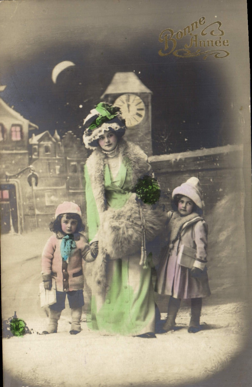 CPA Fantaisie Femme Enfants Bonne Annee
