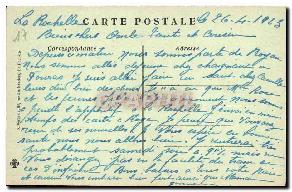 La Rochelle — Tour de la Lanterne (1445) — Éditeur non identifié, n° de série 743 — Verso