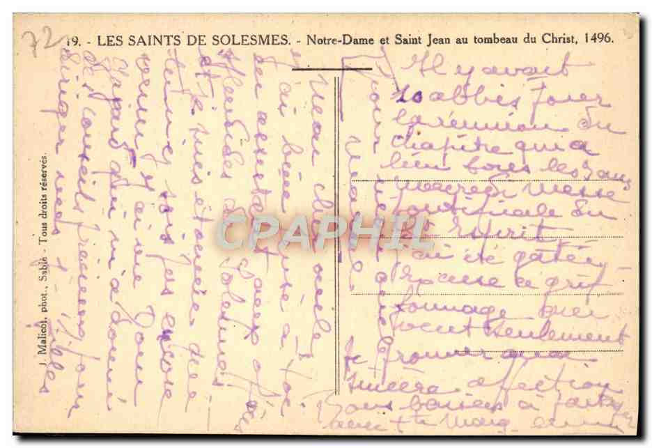 CPA Les Saints de Solesmes Notre Dame et Saint Jean au tombeau du Christ — Rückseite